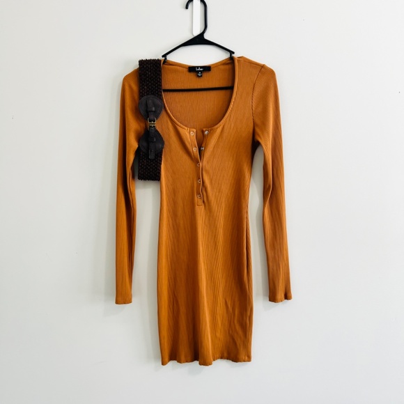 Go Beyond Basic Rust Brown Ribbed Snap Front Bodycon Mini Dress - Picture 4 of 8